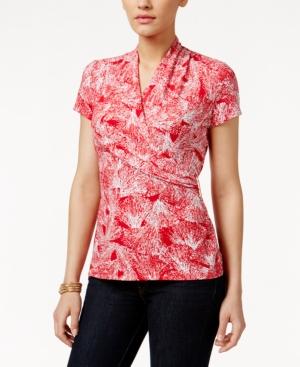 Charter Club Brushstroke-print Faux-wrap Top, Only At Macy's