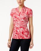 Charter Club Brushstroke-print Faux-wrap Top, Only At Macy's