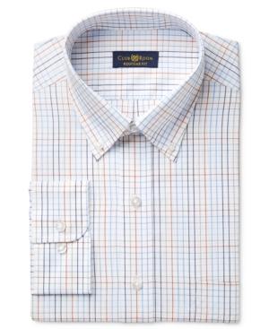 Club Room Estate Men's Classic-fit Wrinkle-resistant Rust Blue Windowpane Dress Shirt, Only At Macy's