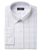 Club Room Estate Men's Classic-fit Wrinkle-resistant Rust Blue Windowpane Dress Shirt, Only At Macy's