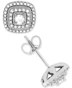 Diamond Double Halo Square Stud Earrings (1/2 Ct. T.w.) In 14k White Gold