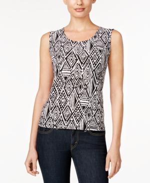 Jm Collection Petite Printed Sleeveless Jacquard Top, Only At Macy's