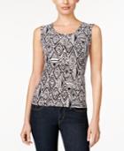 Jm Collection Petite Printed Sleeveless Jacquard Top, Only At Macy's