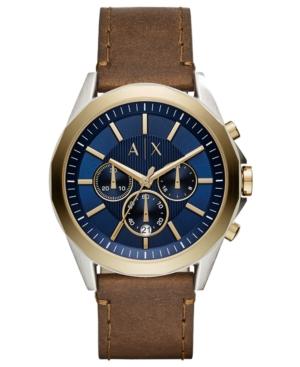 Ax Armani Exchange Men's Chronograph Drexler Brown Leather Strap Watch 46mm