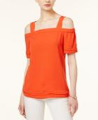 Bar Iii Fringe-trim Cold-shoulder Top, Created For Macy's