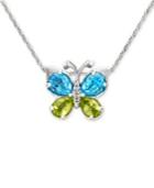 Sterling Silver Necklace, Multistone And Diamond Accent Butterfly Pendant