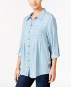Style & Co. Plaid-back Denim Shirt, Only At Macy's