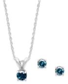 10k White Gold Blue Diamond Necklace And Earring Set (1/4 Ct. T.w.)