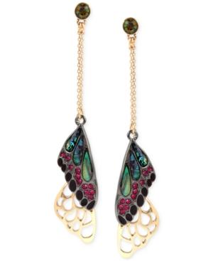 Betsey Johnson Two-tone Stone And Pave Butterfly Wing Drop Earrings