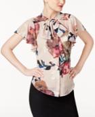 Trina Turk Flutter-sleeve Tie-neck Blouse
