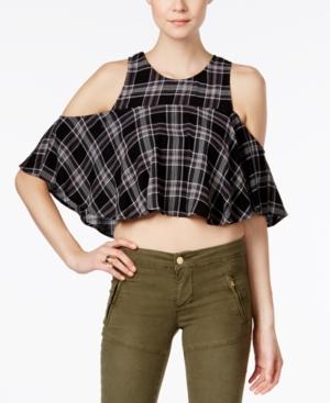 Guess Cold-shoulder Plaid Crop Top