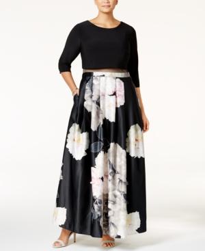 Betsy & Adam Plus Size Illusion 2-pc. Floral-print Gown