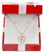Giani Bernini Cubic Zirconia Heart And Cross Pendant Necklace And Stud Earrings Set In 18k Gold-plated Sterling Silver, Only At Macy's