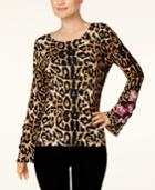 Inc International Concepts Embroidered Leopard-print Sweater, Created For Macy's