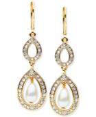 Anne Klein Gold-tone Imitation Pearl And Pave Double Drop Earrings