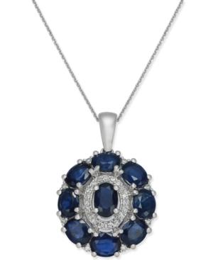 Sapphire (4-1/4 Ct. T.w.) & Diamond (1/8 Ct. T.w.) Oval Cluster Pendant Necklace In 14k White Gold