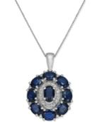 Sapphire (4-1/4 Ct. T.w.) & Diamond (1/8 Ct. T.w.) Oval Cluster Pendant Necklace In 14k White Gold