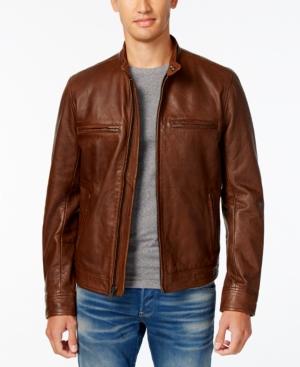 Lucky Brand Men's Leather Cafe Racer Jacket