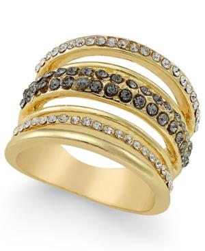 Inc International Concepts Gold-tone Three-row Crystal Statement Ring, Only At Macy's