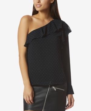 Avec Les Filles Ruffled Printed One-shoulder Top