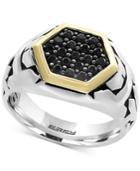 Effy Men's Black Sapphire Ring (7/8 Ct. T.w.) In Sterling Silver And 18k Gold