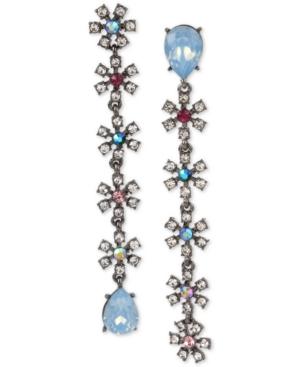 Betsey Johnson Hematite-tone Crystal & Stone Daisy Mismatch Linear Drop Earrings