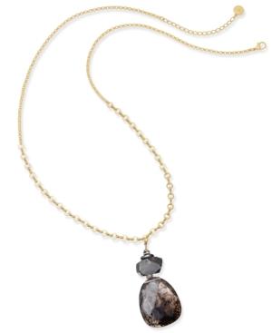 Paul & Pitu Naturally Gold-tone Quartz & Rhinestone Pendant Necklace