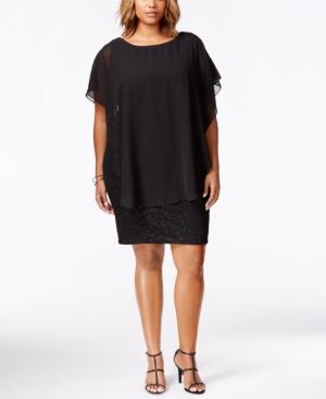 Betsy & Adam Plus Size Chiffon Capelet-overlay Glitter Sheath