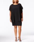 Betsy & Adam Plus Size Chiffon Capelet-overlay Glitter Sheath