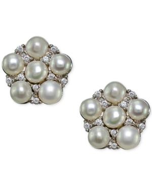 Giani Bernini Freshwater Pearl (3mm) & Cubic Zirconia Cluster Stud Earrings In Sterling Silver, Only At Macy's