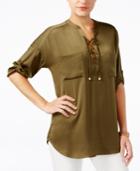 Guess Aubree Three-quarter-sleeve Lace-up Tunic
