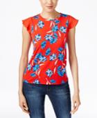 Cece By Cynthia Steffe Printed Flutter-sleeve Blouse