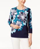 Alfred Dunner Scenic Route Cotton Floral-print Sweater
