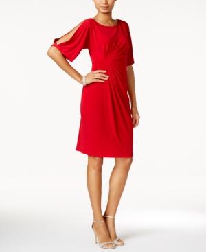 Connected Split-sleeve Faux-wrap Dress