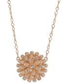 2028 Rose Gold-tone Crystal Studded Flower Pendant Necklace