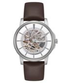 Kenneth Cole New York Men's Brown Leather Strap Watch With Skeleton Automatic Dial, 43mm