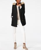 I.n.c. Hooded Textured Ponte Coat With Faux-fur Trim, Created For Macy's