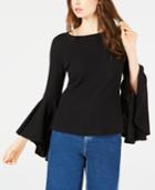 Sage The Label Ribbed-knit Bell-sleeve Top