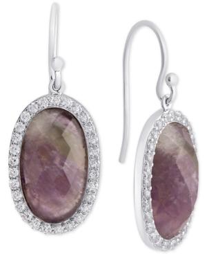 Rose Quartz (9-3/8 Mm) & Cubic Zirconia Drop Earrings In Sterling Silver (also In Labradorite, Aqua Quartz & Amethyst)
