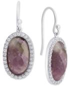 Rose Quartz (9-3/8 Mm) & Cubic Zirconia Drop Earrings In Sterling Silver (also In Labradorite, Aqua Quartz & Amethyst)