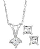 Princess-cut Diamond Pendant Necklace And Earrings Set In 10k White Or Yellow Gold (1/4 Ct. T.w.)
