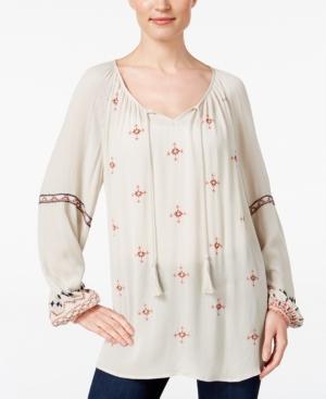 Style & Co. Petite Embroidered Peasant Blouse, Only At Macy's