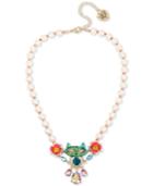 Betsey Johnson Gold-tone Imitation Pearl Kitty Cat Pendant Necklace, 16 + 3 Extender
