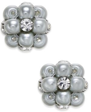 Charter Club Silver-tone Pave & Gray Imitation Pearl Cluster Stud Earrings, Only At Macy's