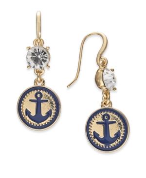 Charter Club Gold-tone Crystal & Enamel Anchor Drop Earrings, Created For Macy's