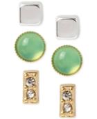Kenneth Cole New York Crystal, Green Stone And Square Stud Earring