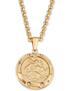 Men's Diamond Accent St. Christopher Medallion 24 Pendant Necklace In Yellow Ion-plated Stainless Steel