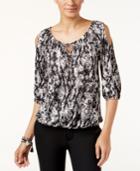 Ny Collection Petite Printed Cold-shoulder Peasant Top