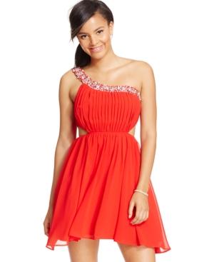 City Studios Juniors' Embellished One-shoulder Cutout Dress
