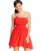 City Studios Juniors' Embellished One-shoulder Cutout Dress